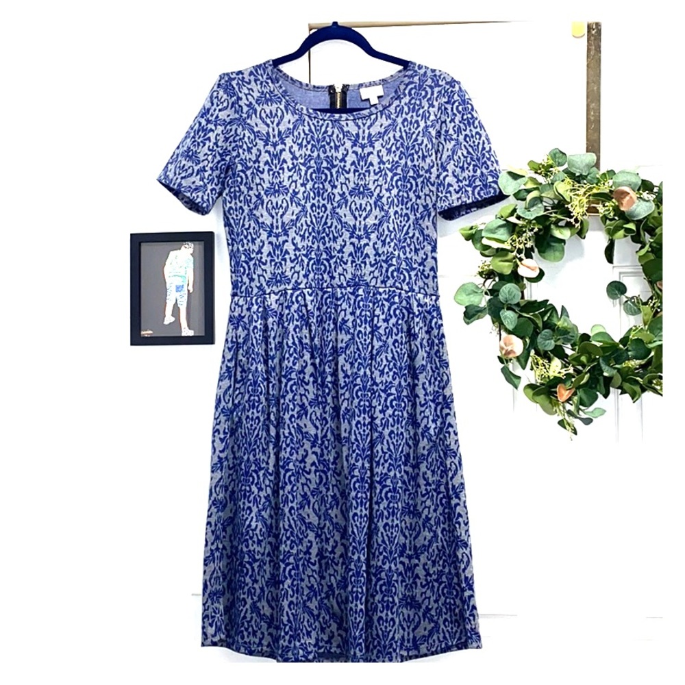 LLR Blue Gray Elegant Pattern Amelia dress